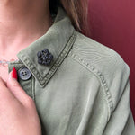 Ferns & Forget Me Nots Black Glass Brooch