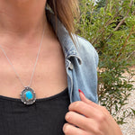 Stunning Turquoise in Ornate Mexican Sterling Pendant