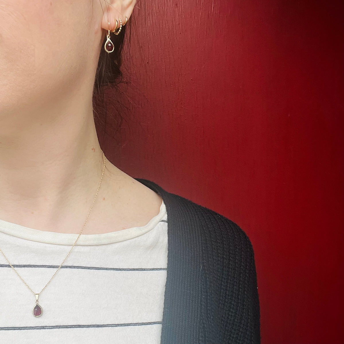 Sultry Antique Rose Cut Garnet & Gold Drop Earrings