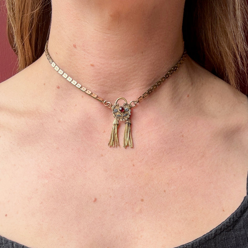 Charming Gold Filled & Garnet "Padlock" Necklace