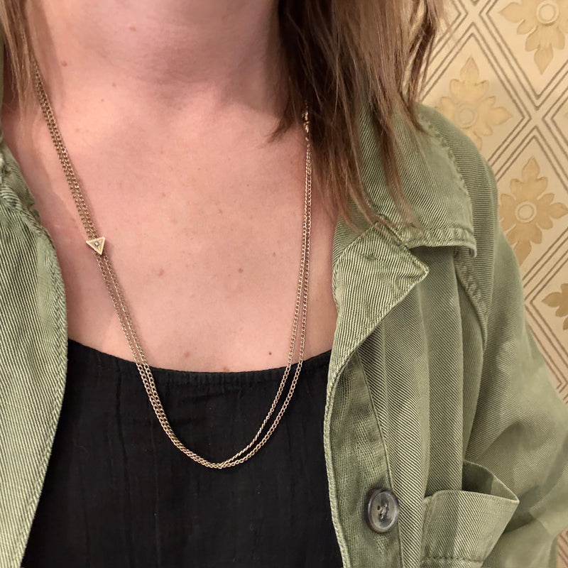 Gold Filled Victorian Guard Chain with Pearl-Set Slide