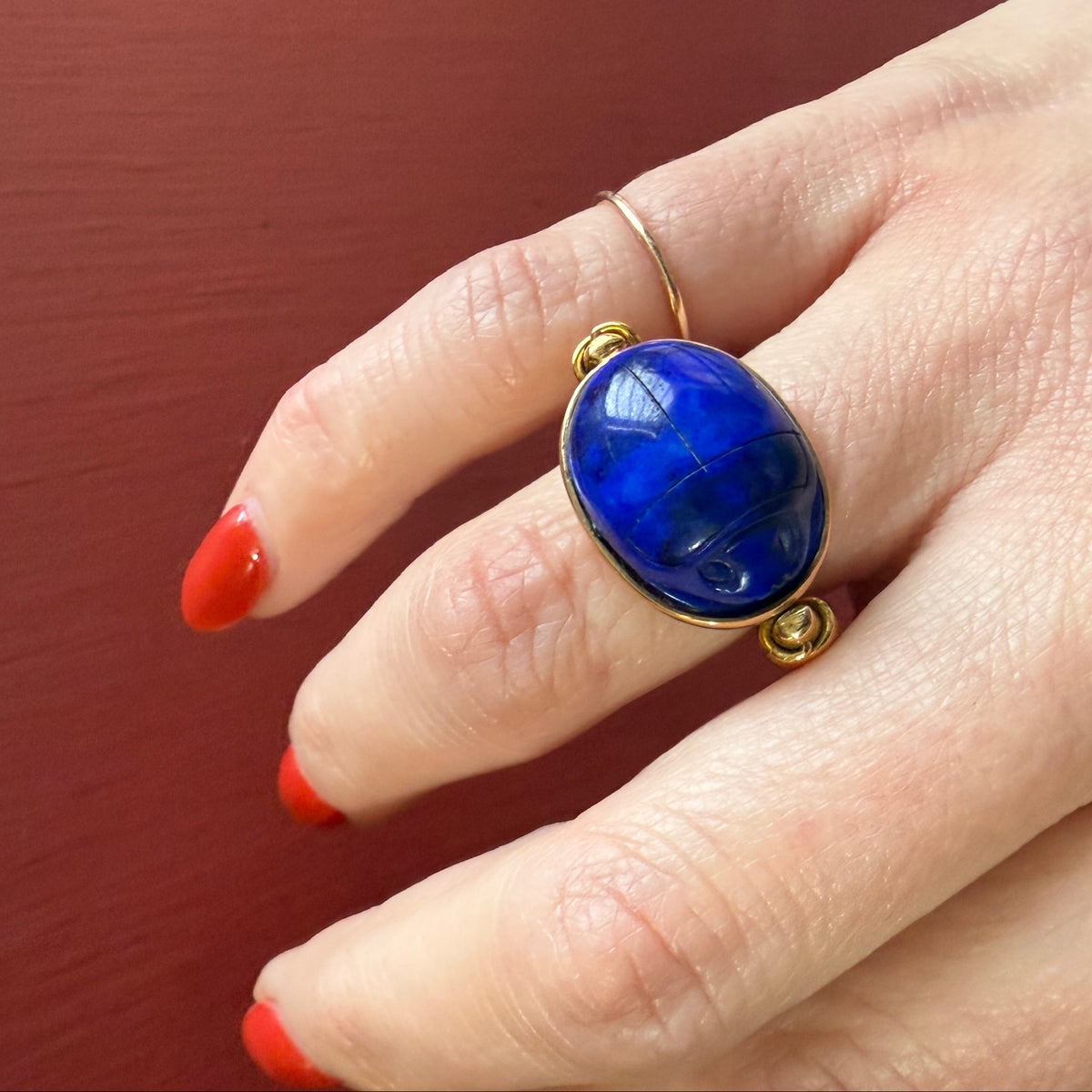 Lapis Scarab in 22k Gold Ring