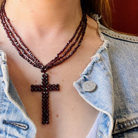 Gothic Romance Pavé Garnet Cross on Antique Beads