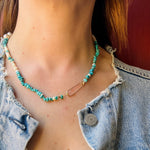 Turquoise & Pearl Necklace with Safety Pin by Ancient Influences