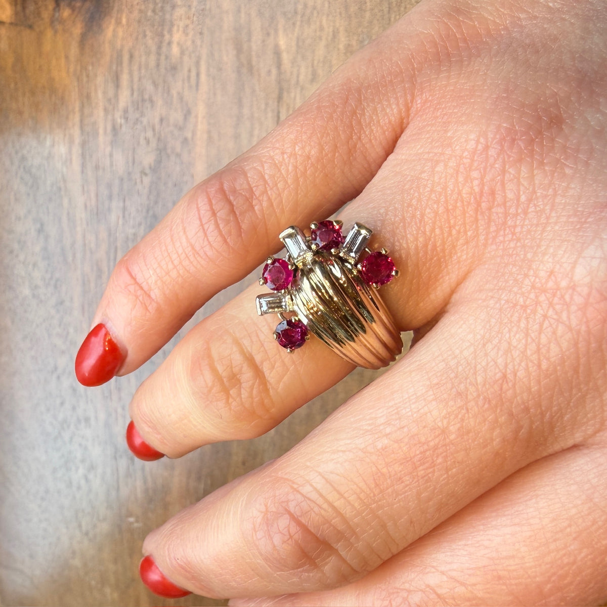 Gorgeous Retro Ruby and Diamond Ring