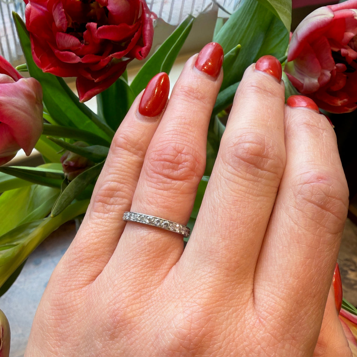 French Platinum Diamond Eternity Band