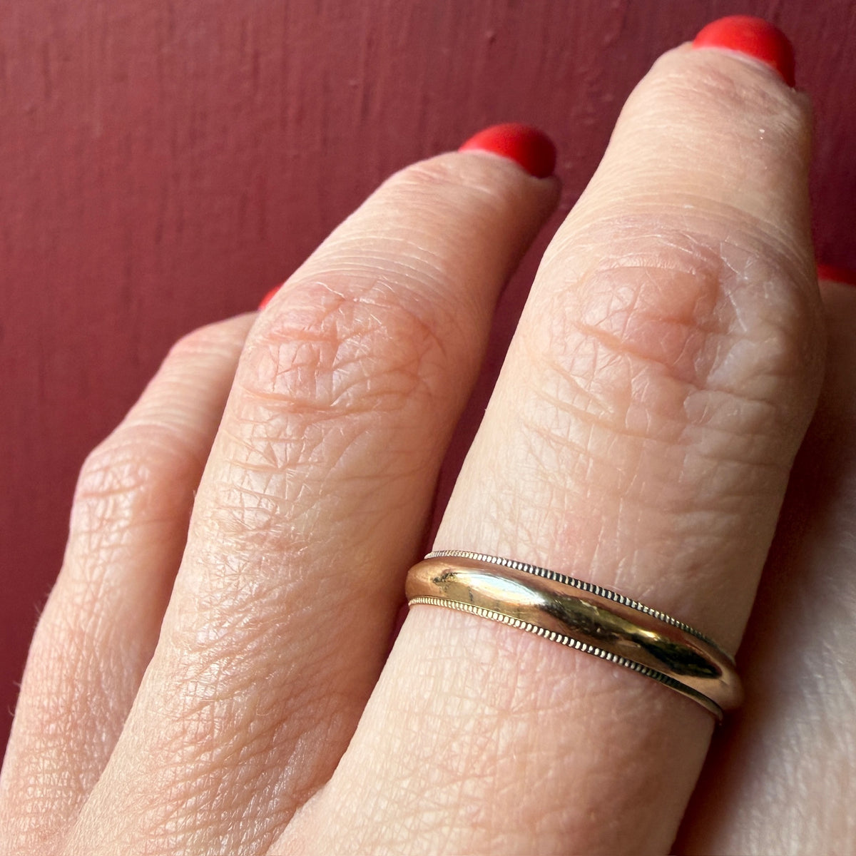 Faceted Gold Band with Milgrain Edges Size 8.75