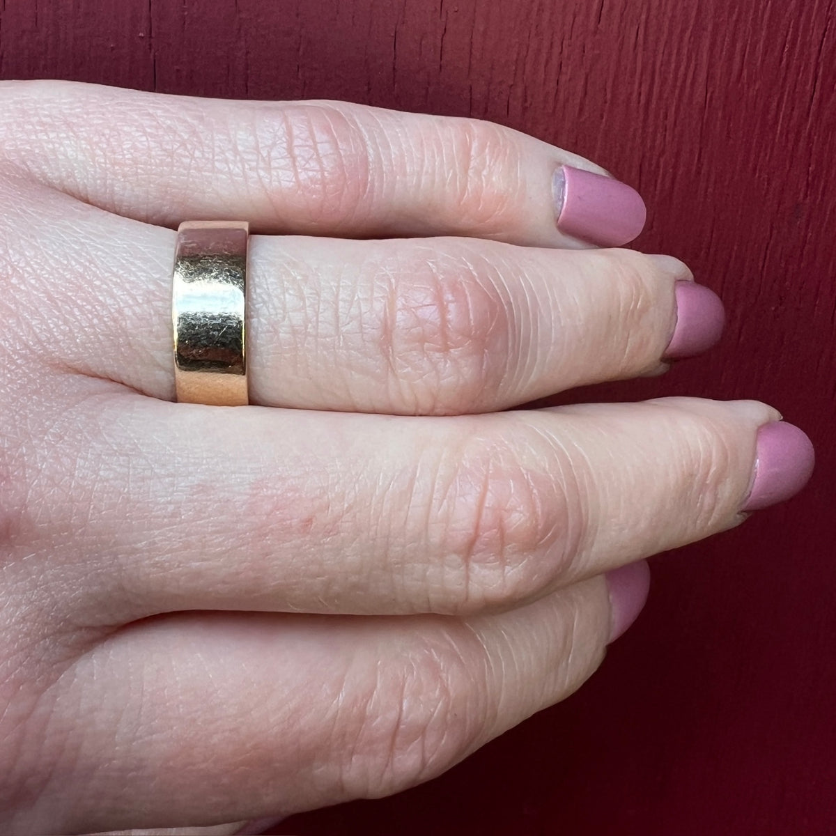 Wide 14k Gold Flat Band with Gravitas