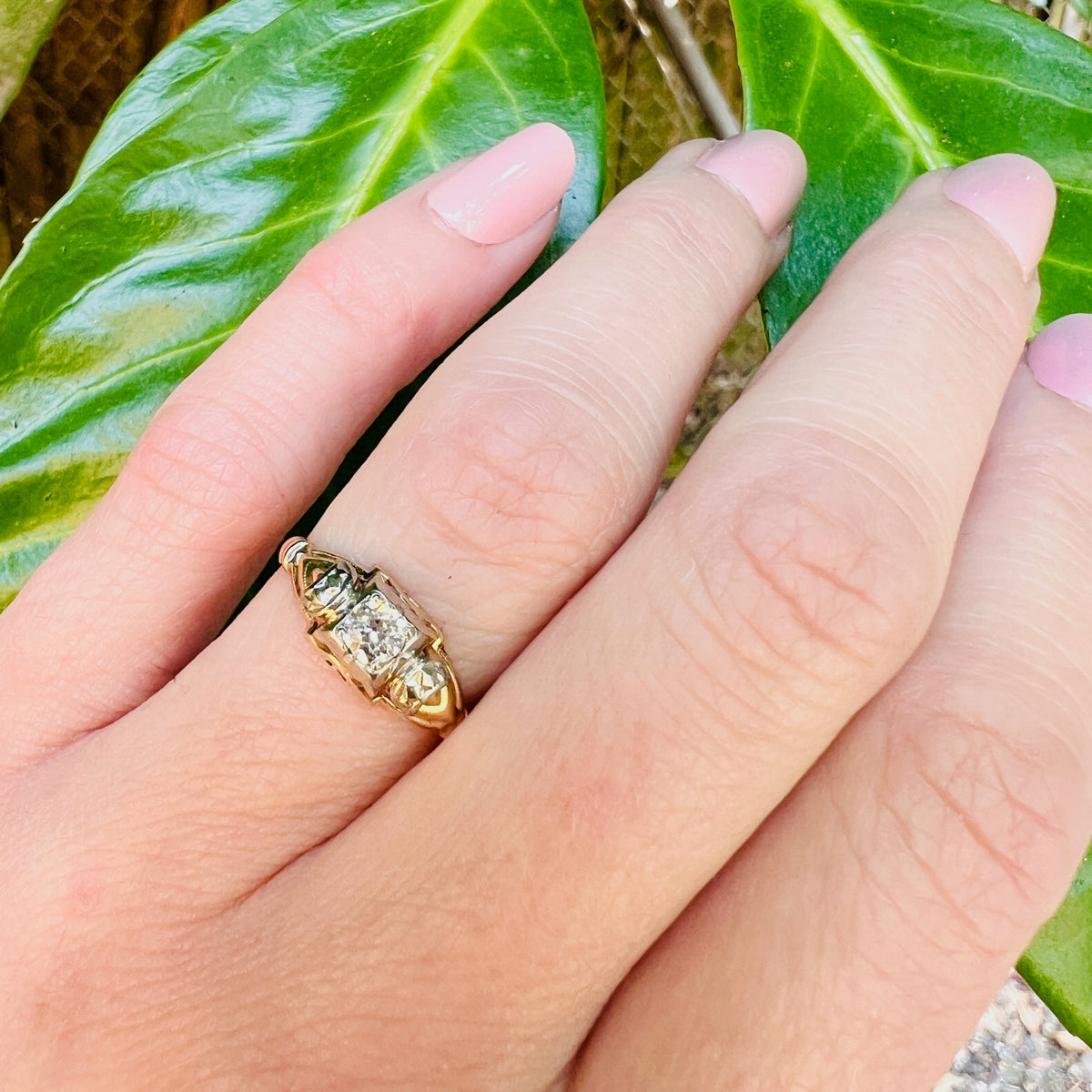 Interesting Art Moderne Diamond & Two-Tone Gold Ring