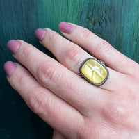 Yellow "Sand Dollar" Art Glass & Sterling Ring