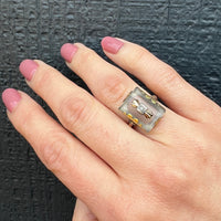 Camphor Glass Ring in Green, Rose & White Gold