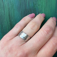 Wide Hammered Sterling Silver Band
