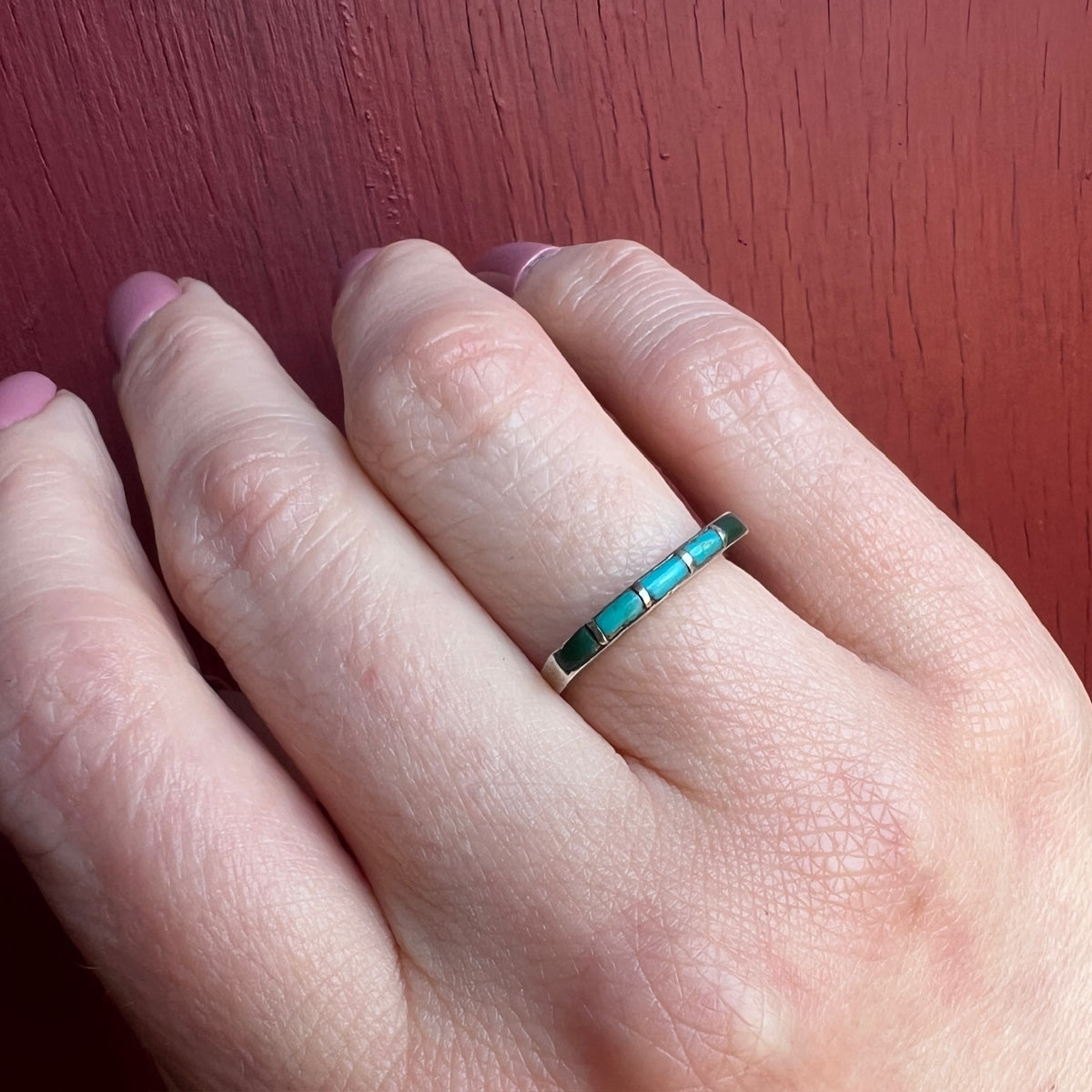 Slim Sterling Band with Malachite & Turquoise Inlay