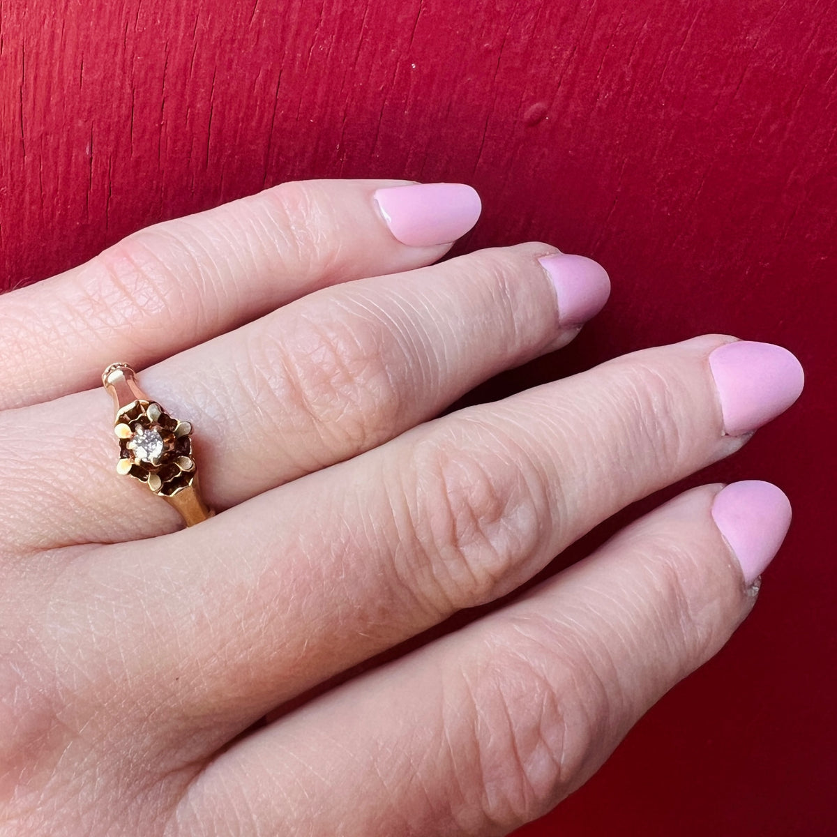 Faceted Flower Edwardian Diamond Solitaire Ring