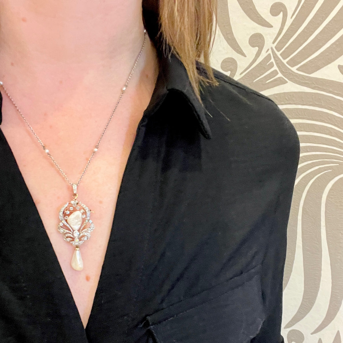 Old Mine Cut Diamonds & Pearls Dreamy Belle Epoch Necklace