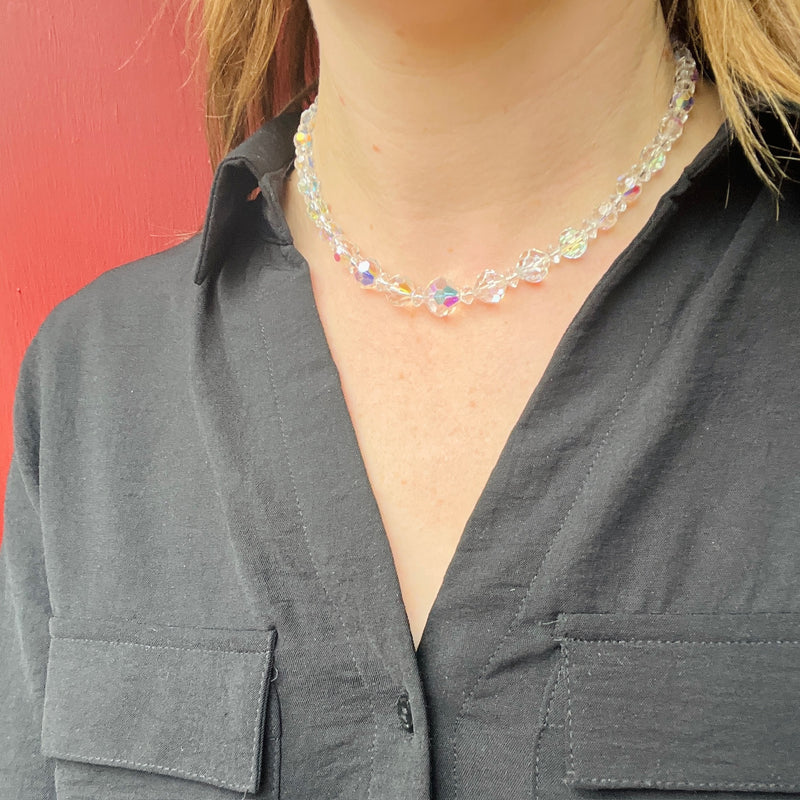 Icy Elegance AB Finish Clear Glass Bead Necklace