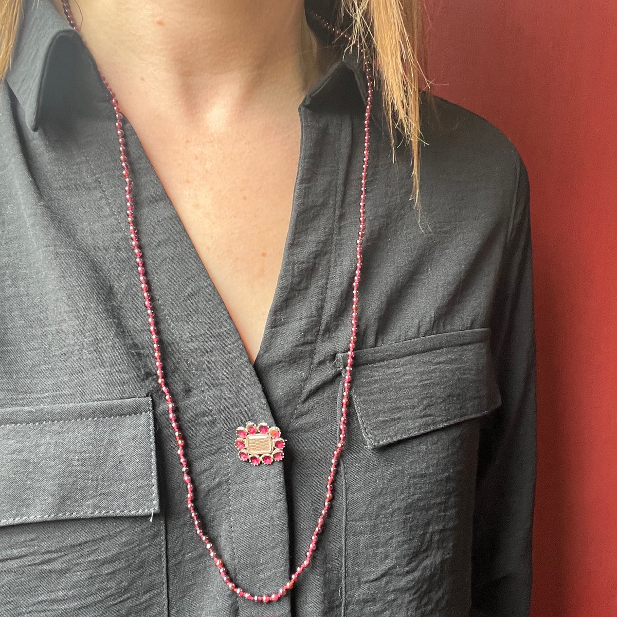 Decadent Hand Knotted Garnet Bead Necklace