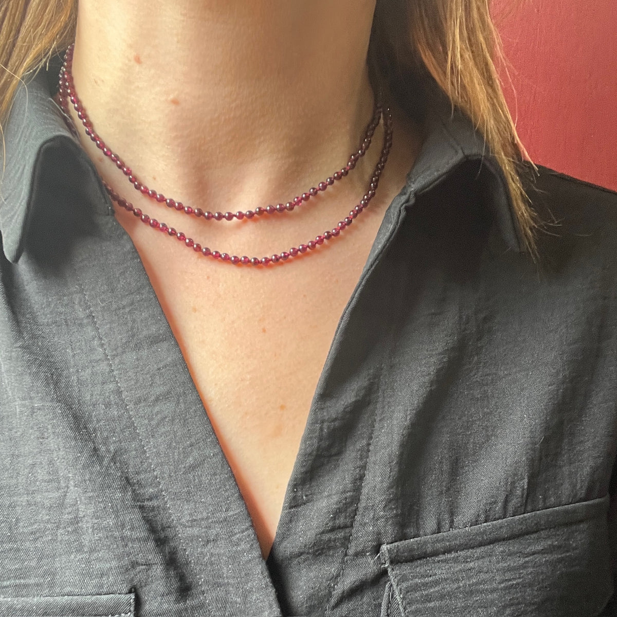 Decadent Hand Knotted Garnet Bead Necklace