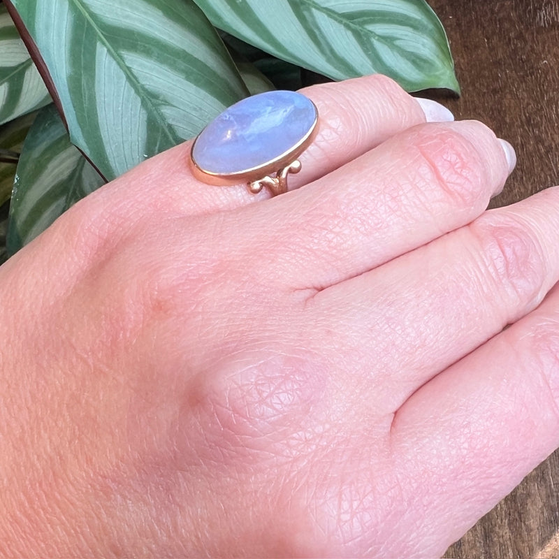 Luminous Blue Agate Antique Gold Ring