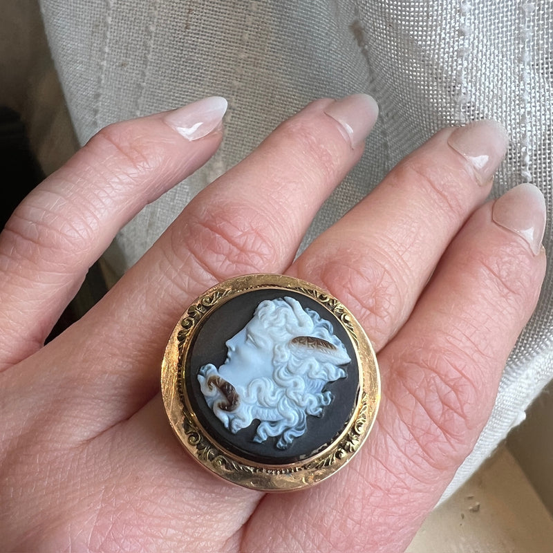 Beautiful Agate Cameo of a Faun Ring