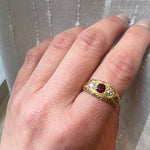 Scarlet Ruby & Sparkling Diamond Engraved Victorian Ring