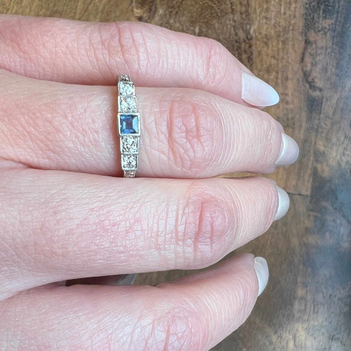 Exquisite Edwardian French Cut Sapphire & Diamond Band