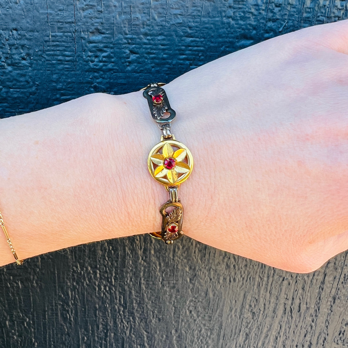 Playful Brass, Glass & Gold Filled Retro Bracelet