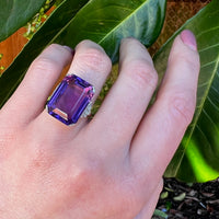 Amethyst & Diamond Step-Side Platinum Cocktail Ring