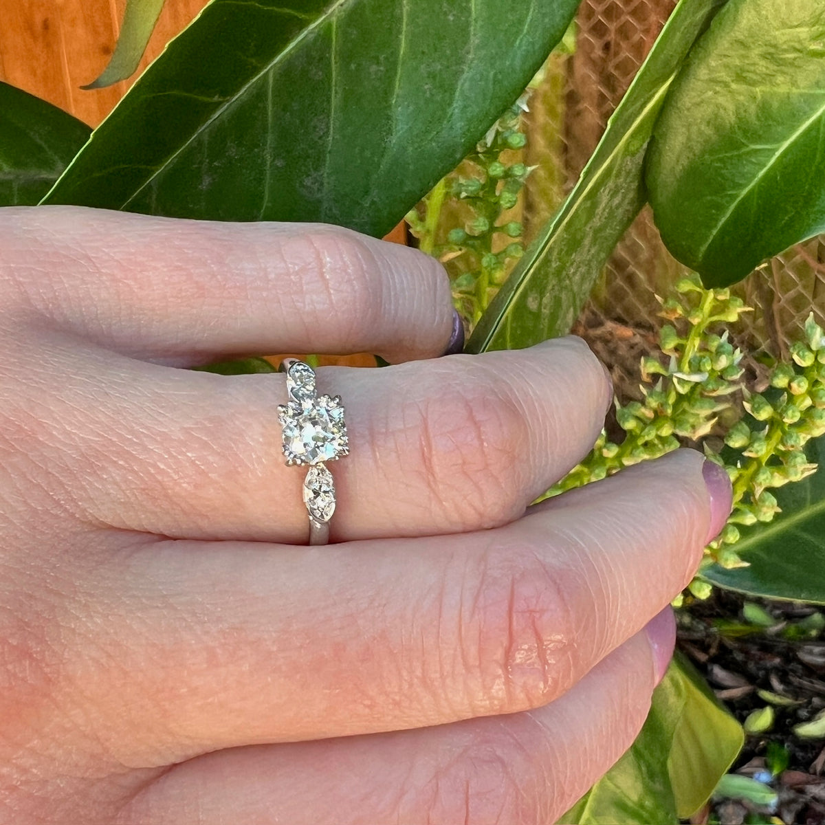 Old European Cut Diamond in Graceful Platinum Engagement Ring