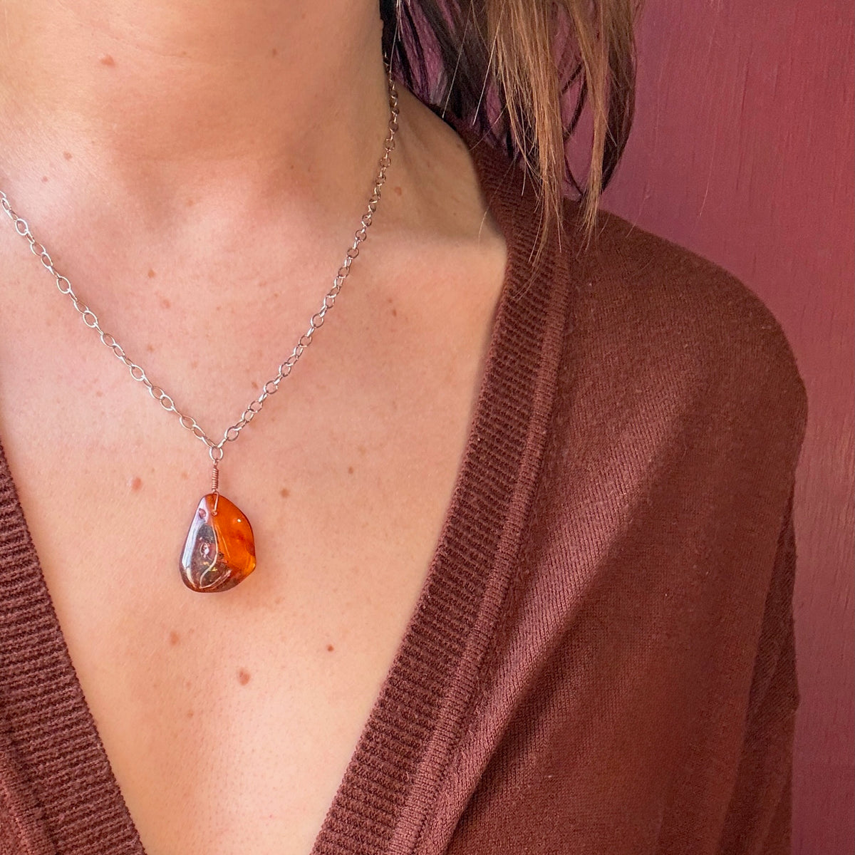 Radiant Amber on Two-Tone Chain by Ancient Influences
