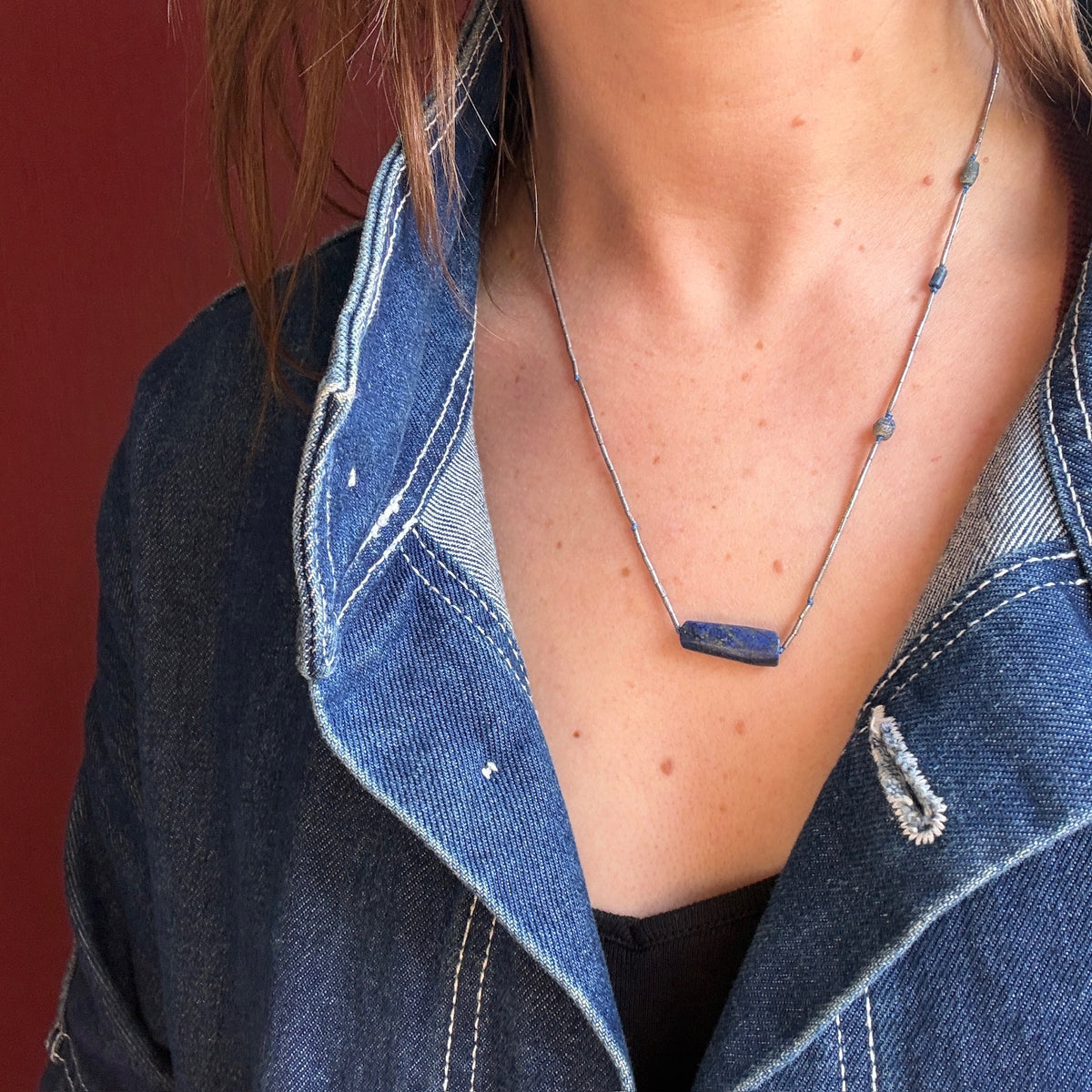 Ancient Lapis & Silver Bead Necklace by Ancient Influences