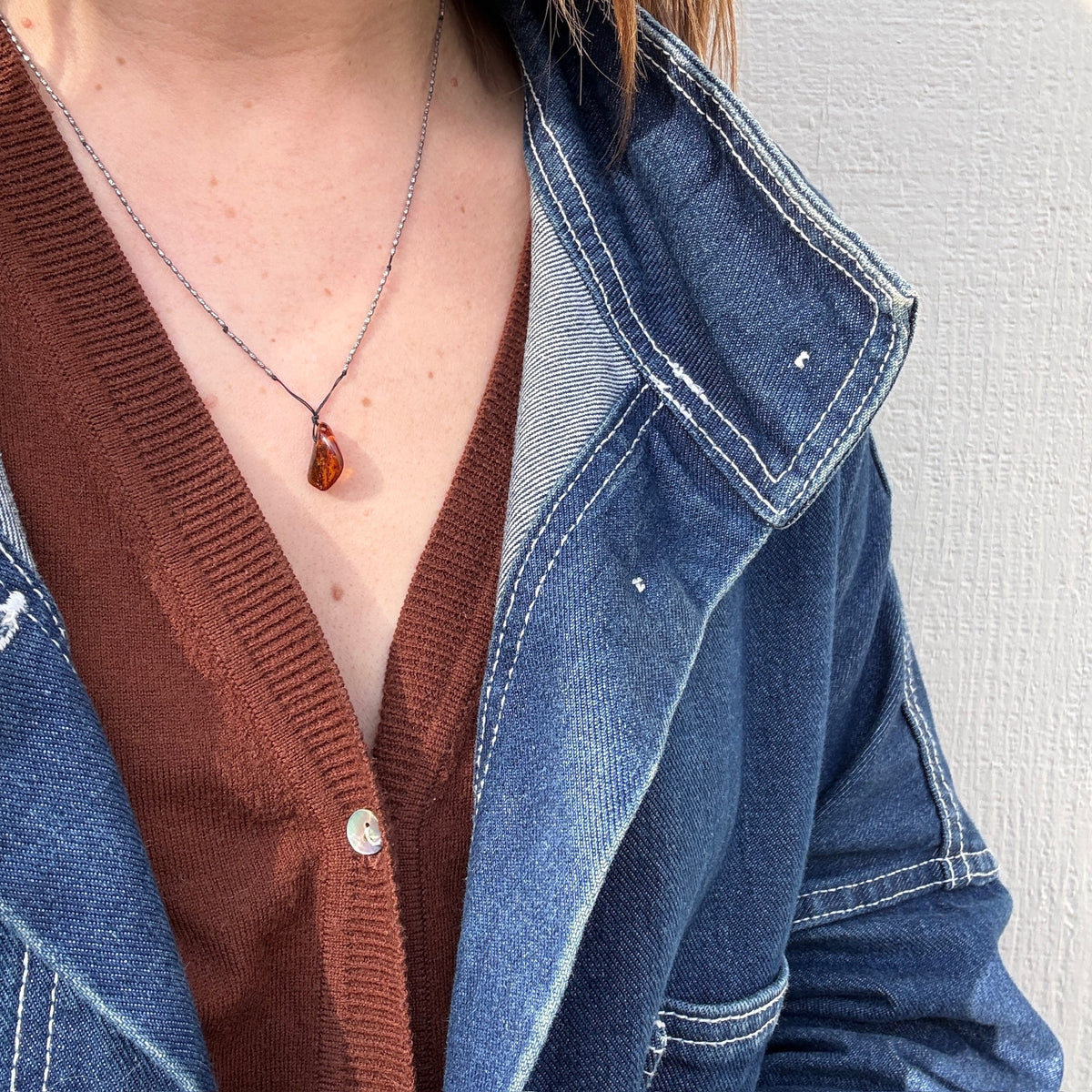 Fiery Amber & Icy Silver Bead Necklace by Ancient Influences