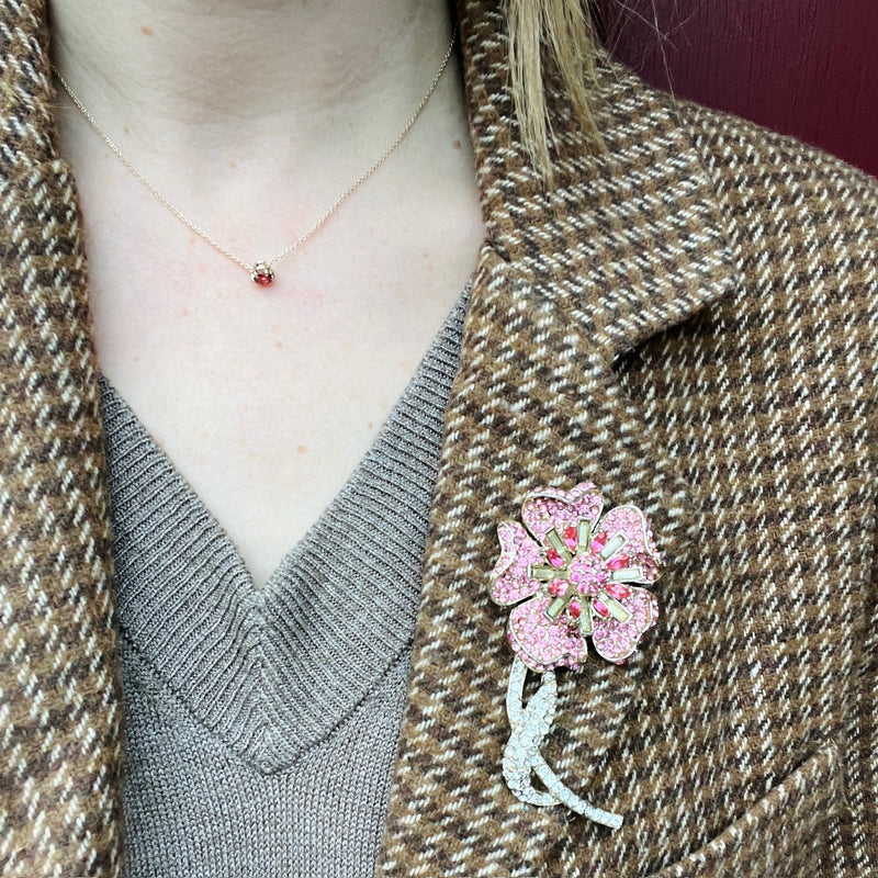 Cheerful Pink & White Rhinestone Flower Brooch