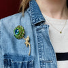 Pop Art Green Rhinestone Zinnia Nosegay Brooch