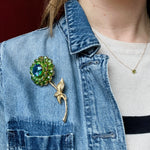 Pop Art Green Rhinestone Zinnia Nosegay Brooch