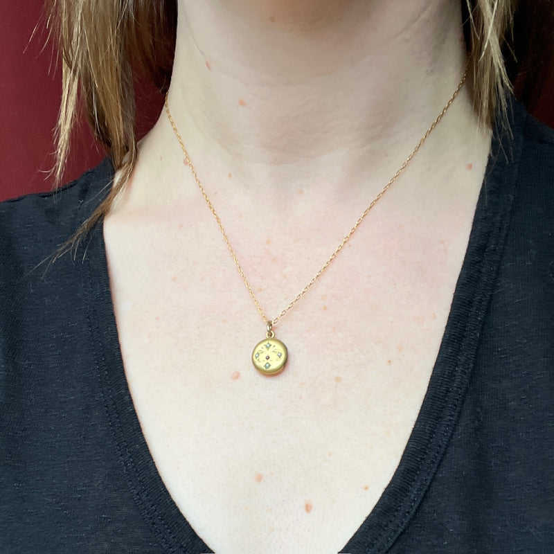 Petite Gem-Studded Fleur de Lis Locket