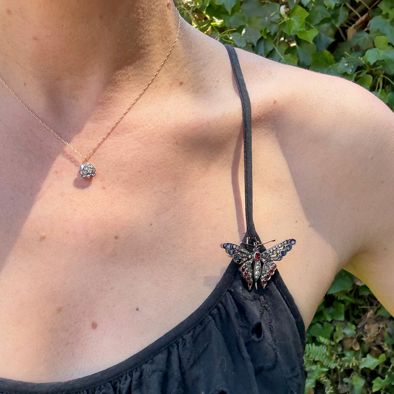 Glorious Antique Gem Covered Butterfly Brooch