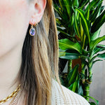 Vibrant Amethyst in Gold Bezel Drop Earrings