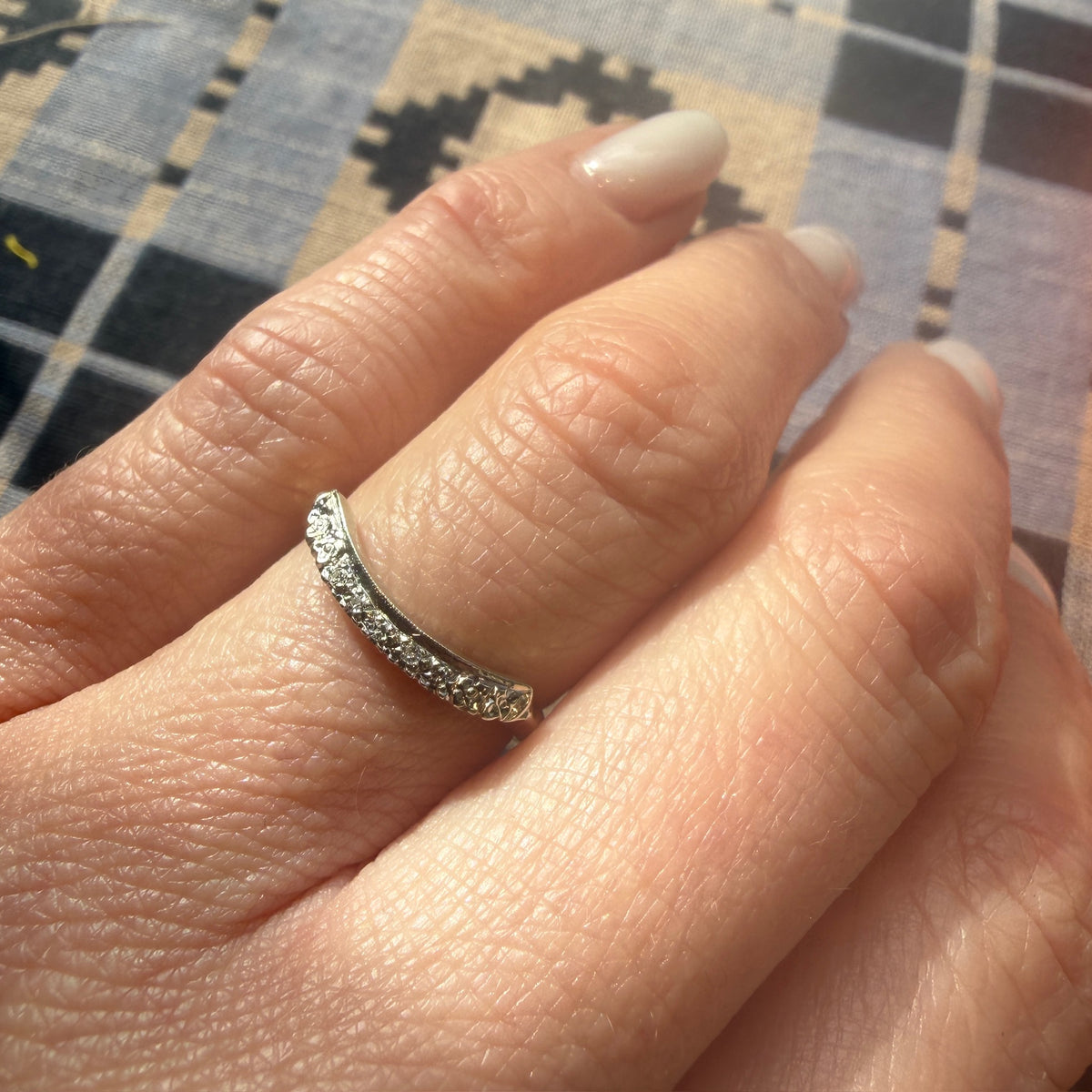 Rare Gem 1940s Curved Diamond Wedding Band