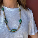 Attractive Shell, Turquoise & Sterling Silver Bead Necklace