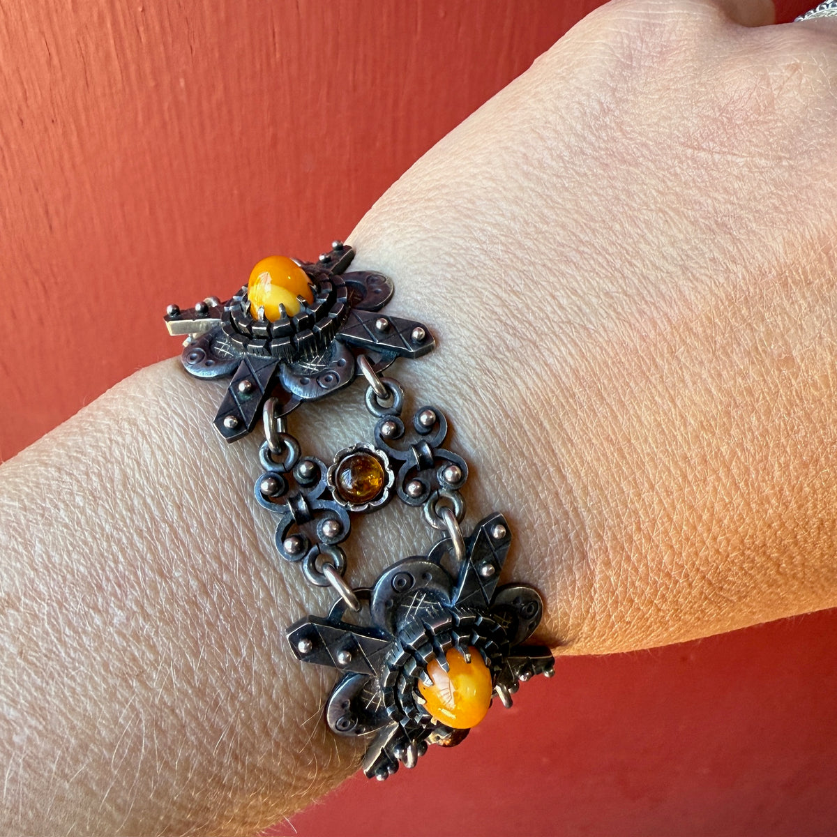Fascinating Amber & Silver Antique Bracelet