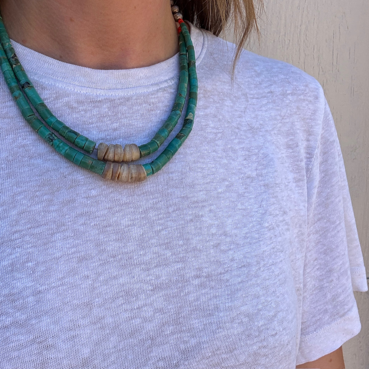 Two-Strand Turquoise & Shell Bead Necklace