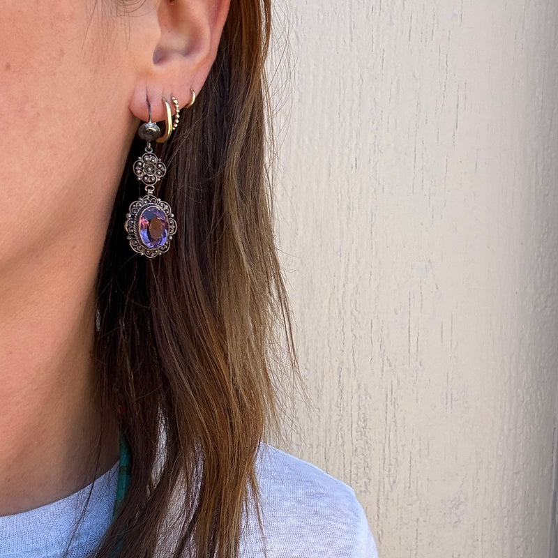 Feminine Amethyst & Silver Filigree Drop Earrings