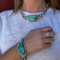 Sterling Curb Link Bracelet with Turquoise Clasp by Areias