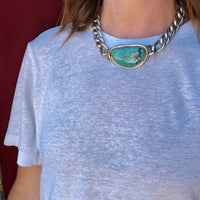 Heavy Sterling Curb Necklace with Turquoise Clasp by Areias