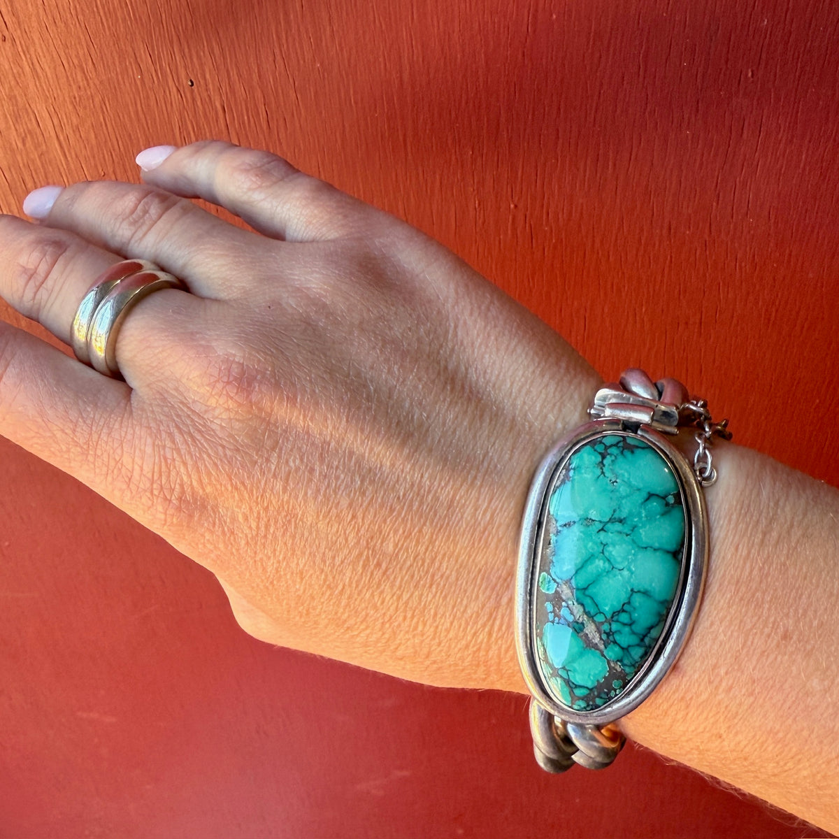 Sterling Curb Link Bracelet with Turquoise Clasp by Areias