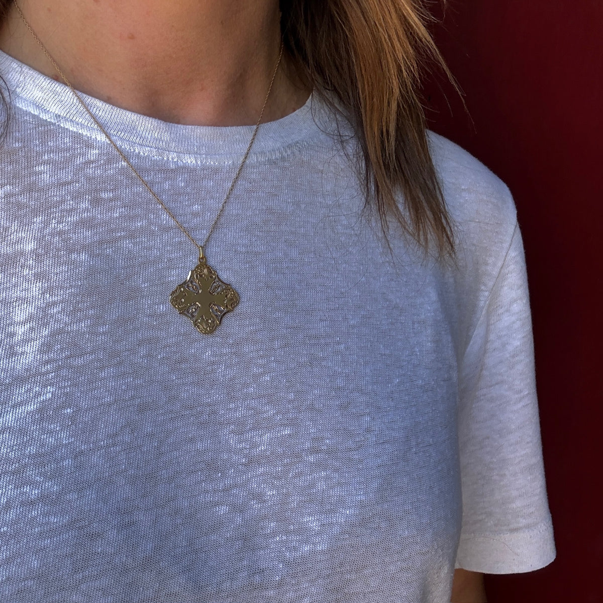 Delicately Worked 14k Gold Edwardian Medal Necklace