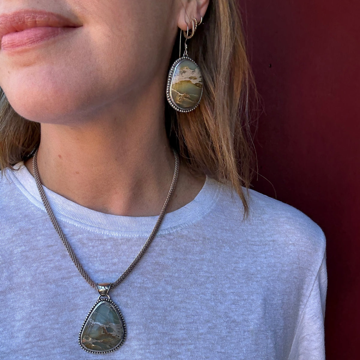 Navajo Green Jasper & Sterling Silver Earrings