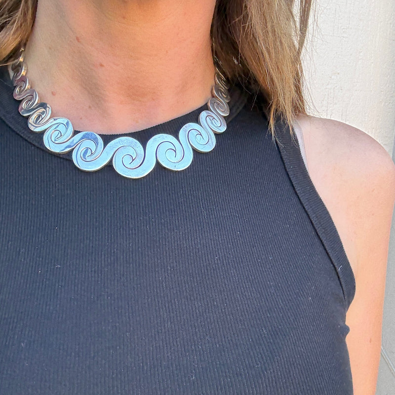 Mexican Modernist Sterling Silver Wave Collar