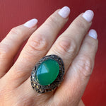 Poison Green Chrysoprase & Marcasite Art Deco Ring